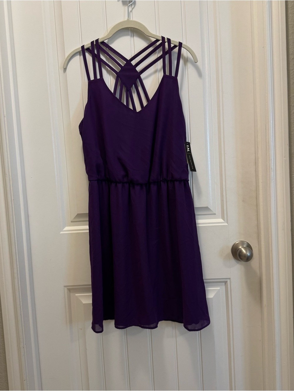 NWT I.N. San Francisco Purple Dress Knee Length Strappy Chiffon Fairy Party Sz L